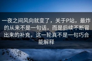 一夜之间风向就变了，关于P站，最炸的从来不是一句话，而是后续不断冒出来的补充，这一轮真不是一句巧合能解释