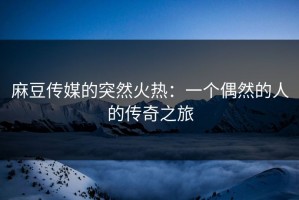 麻豆传媒的突然火热：一个偶然的人的传奇之旅