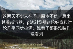 这两天不少人在问，原本不信，后来越看越沉默，p站浏览器这轮好奇和讨论几乎同步拉满，谁看了都很难装作没看到