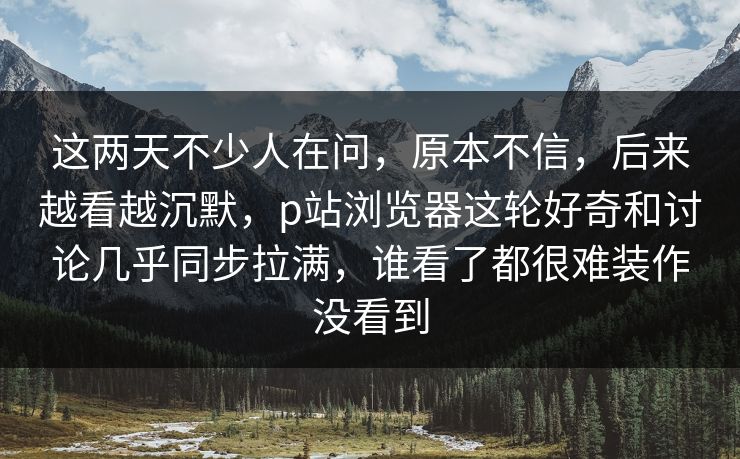 这两天不少人在问，原本不信，后来越看越沉默，p站浏览器这轮好奇和讨论几乎同步拉满，谁看了都很难装作没看到